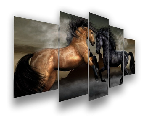 Quadros Decoração Cavalos Moderno Hd 5 Peças Mosaico 