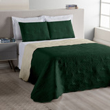 Kit Cobre Leito Cama Colchão Quarto Padrão Casal 3pçs Verde