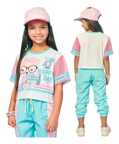 Conjunto Menina Infantil Calça Cropped E Boxy Over Blogueira