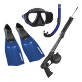 Combo Máscara Snorkel Nadadeira Arbalete Para Pesca Sub