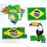 Kit 4 Imãs Geladeira Brasil Bandeiras Mapa Pássaros Souvenir