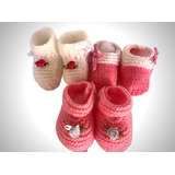 Conjunto Sapatinhos Bebe Menina Trico Rosa 6 Meses