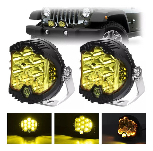 * Par Faros Led Amarillo Potentes Redondo 50w Alta /baja 5