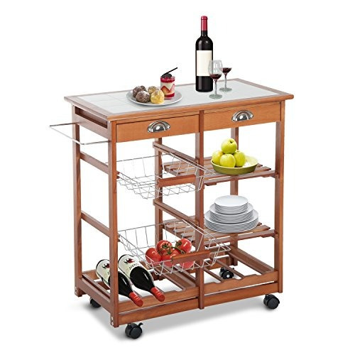 Homcom 30  De Madera Del Balanceo Cocina Carro Organizador D