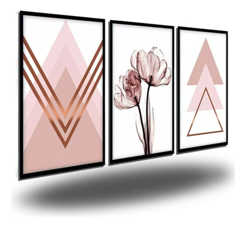 Quadros Decorativos Flor Geométrica Rosa Sala Quarto Grande Cor Borda Cor Da Armação Borda Preta