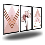 Quadros Decorativos Flor Geométrica Rosa Sala Quarto Grande Cor Borda Cor Da Armação Borda Preta