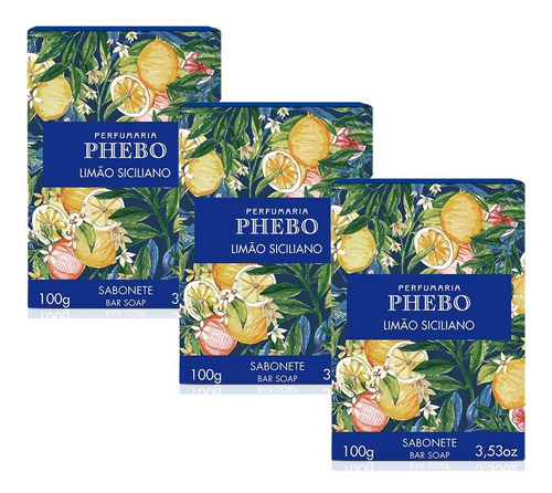 Kit 3 Sabonete Em Barra Phebo Limão Siciliano Bar Soap 100g