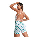 Conjunto Deportivo Biker Push Up + Crop Top Blanco Verde 