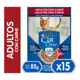 15x Alimento Gato Cat Chow Adultos Carne Sobre 85gr Pack Np