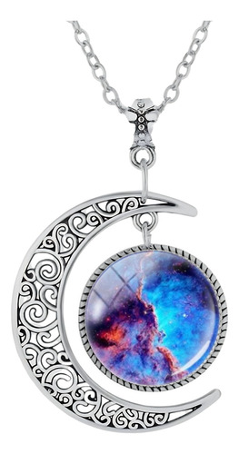 Collar Luna Galaxia Cristal Cadena Color Plata Planeta Mujer