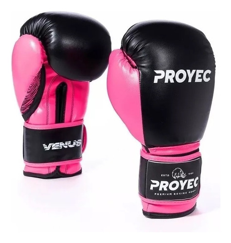 Guantes Proyec Venus Boxeo 12 Onzas ( Negro / Fucsia )