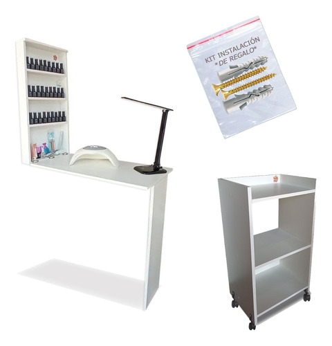 Mesa De Manicura Plegable + Auxiliar Rodante Estetica