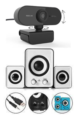 Kit Webcam C/ Microfone Embutido C/ Caixa Som Subwoofer Pc