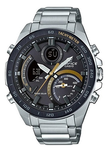 Reloj Casio Edifice Solar Acero Bluetooth Hombre Color De La Correa Plateado Color Del Bisel Negro Color Del Fondo Chocolate