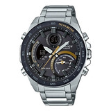 Reloj Casio Edifice Solar Acero Bluetooth Hombre Color De La Correa Plateado Color Del Bisel Negro Color Del Fondo Chocolate