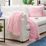 Chanasya Fuzzy Shaggy Faux Fur Manta Y Funda De Almohada Jue