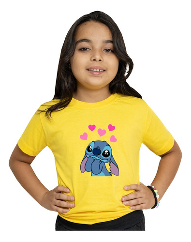 Camiseta Infantil Feminina Lilo & Stitch Coração Algodão 
