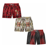 Kit 3 Short Masculino Monkey D. Luffy One Piece Praia Verão