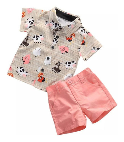 Conjunto Niño Tematica La Granja Camisa Bermuda Ropa Casual