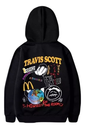 Sudaderas Negras Impresión Travis Scott Cactus Jack S-2xl
