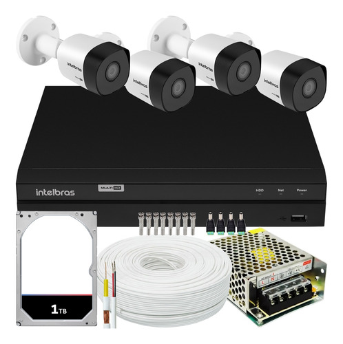 Kit Intelbras 4 Câmeras Vhd 3130 30m Dvr De 4 Canais Hd 1tb