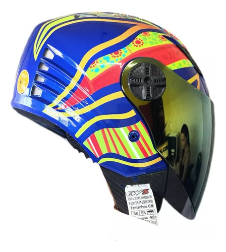 Capacete Fw3 5 Continentes Azul + Viseira Camaleão Moto Top