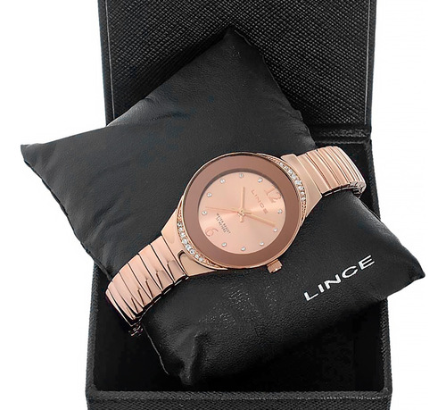 Relogio Lince Feminino Rose Pequeno Pulseira Elástica Mola 