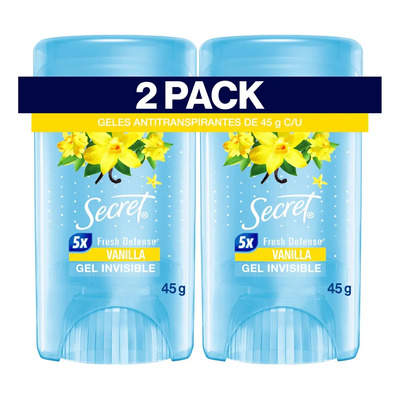 Desodorante Antitranspirante Secret en Gel Invisible Vainilla 45 g x 2 Unidades | MercadoLibre