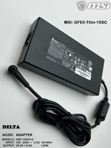 Cargador Original Msi 120w  |  Gf63-thin-10sc  | Adp-120vh D