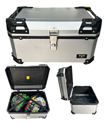 Caja Top Case 2 Cascos 60 Litros Color Aluminio Ctornilleria