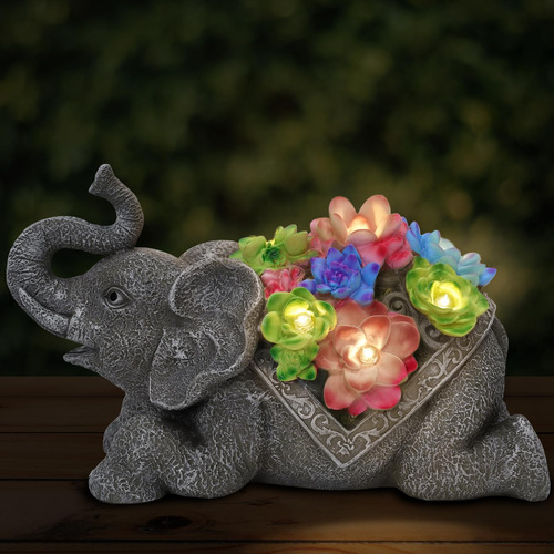 Escultura De Elefante Solar Con Luces Led Para Jardín