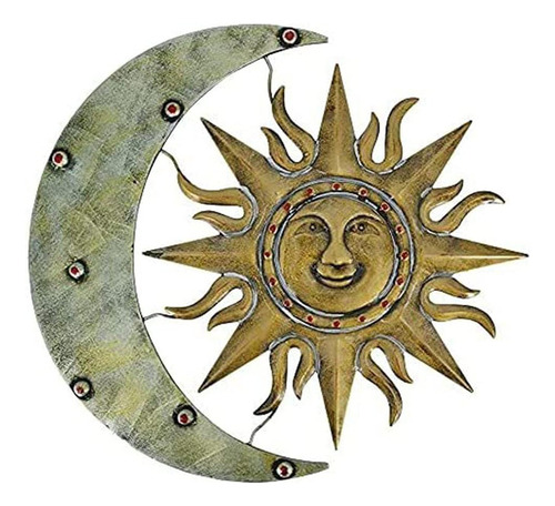 Placa De Arte De Pared De Plata Y Bronce Antiguo 3d Sun Moon