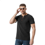 Camiseta Lino Hombre Casual Manga Corto Fresca 