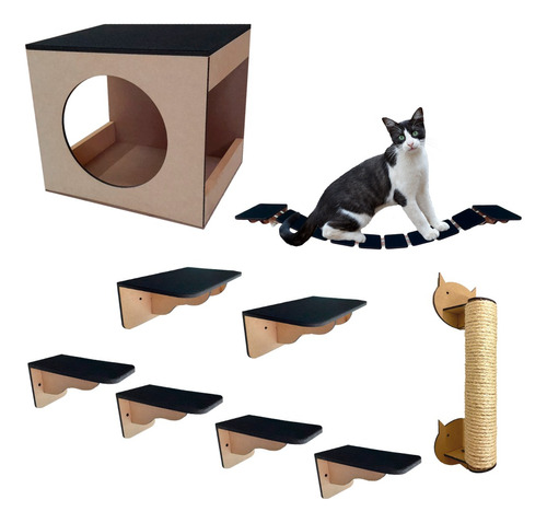 Playground Gato 8 Pcs Ponte Prateleira Degrau + Brindes (b)