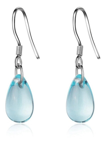 Aros Gota Cristal Celeste Baño Plata 925 / Todojoyas