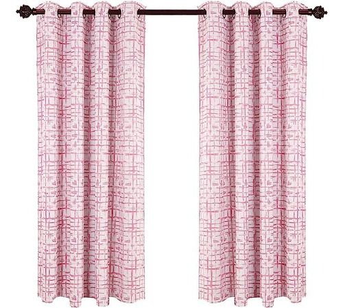 Cortinas Opacas Con Estampado Cuadrado De Color Rosa