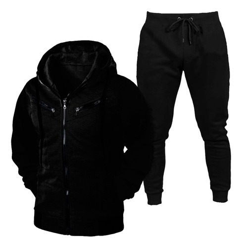 Kit Conjunto Blusa De Frio Jaqueta De Zíper + Calça Unissex