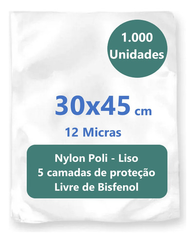 Embalagem A Vacuo Np 30x45 12 - Kit 1.000 Unid - Sacos Lisos