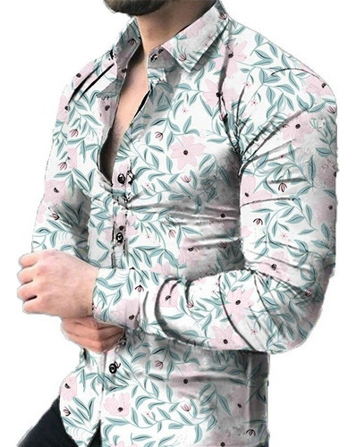 Camisa De Manga Larga Con Estampado De Flores 3d Casual