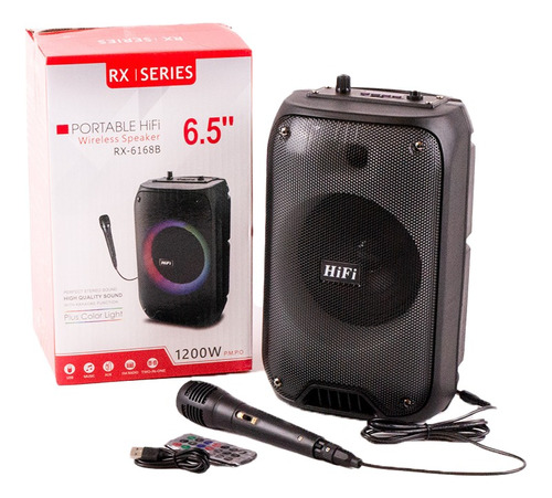 Parlante 6,5´ Bluetooth 1200w Radio Fm Luces Micrófono