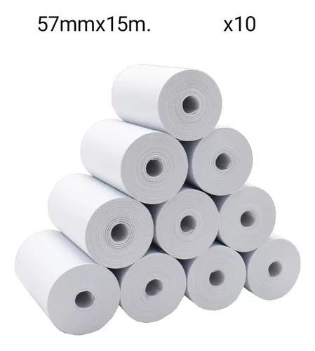 Pack 10 Rollos Papel Térmico Para Datáfono 57x15 Impresora 