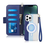 Funda Para iPhone 13 Pro Max Cuero 3 Tonos Correa Azul