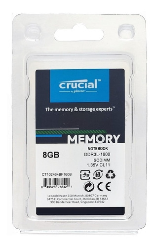 Memoria Ram Crucial Ddr3 8gb 1600hz Ct102464bf160b Laptop