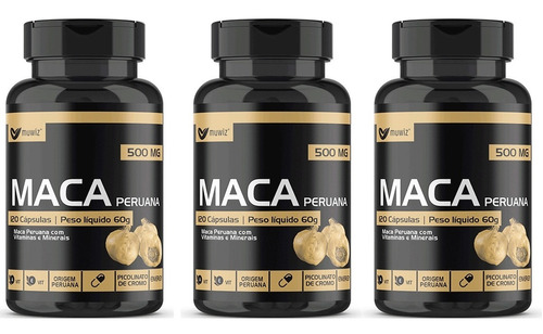 3x Maca Peruana 100% Original - 360 Cáps - Melhor Do Brasil