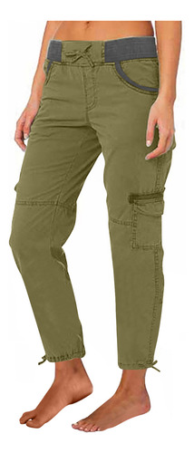 Pantalones Cargo De Cintura Alta De Color Corto Para Mujer,