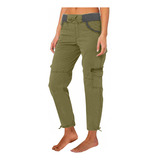 Pantalones Cargo De Cintura Alta De Color Corto Para Mujer,