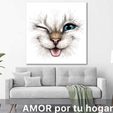 Cuadro Gato Blanco Mascotas Animales  Arte Bastidor 60x60