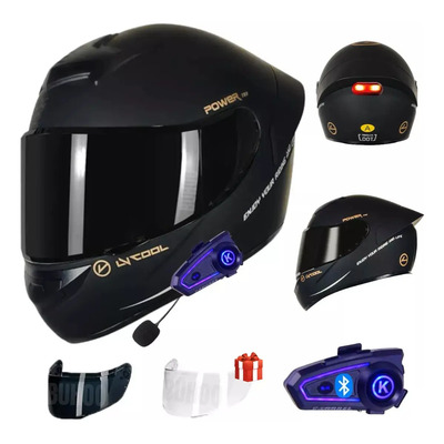 Casco De Moto Certificado Dot Con Bluetooth y Luz Led PHOSPHAINO Casco Unisex Color Negro Mate Tamaño L (59-60cm) | Envío gratis