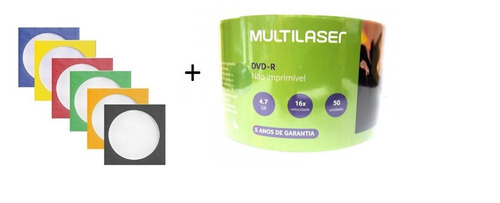 50 Dvd-r Multilaser C/logo 4.7gb 16x + 50 Envelopes De Papel