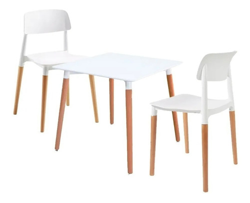 Juego De Comedor Mesa Eames Madera 70 X 70 + 2 Sillas Milan